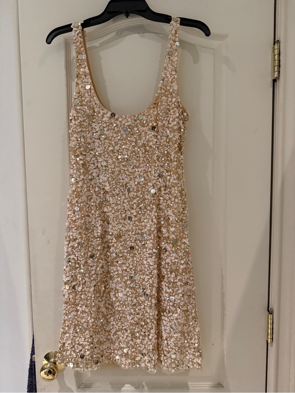 Aidan Mattox Champagne Sequin Scoop Neck Party Dress